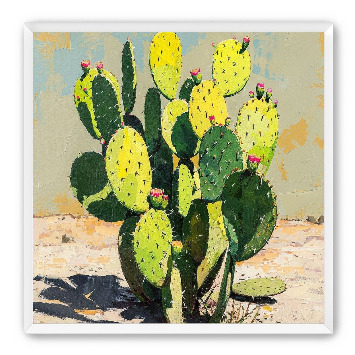 Yellow light on cactus pads
