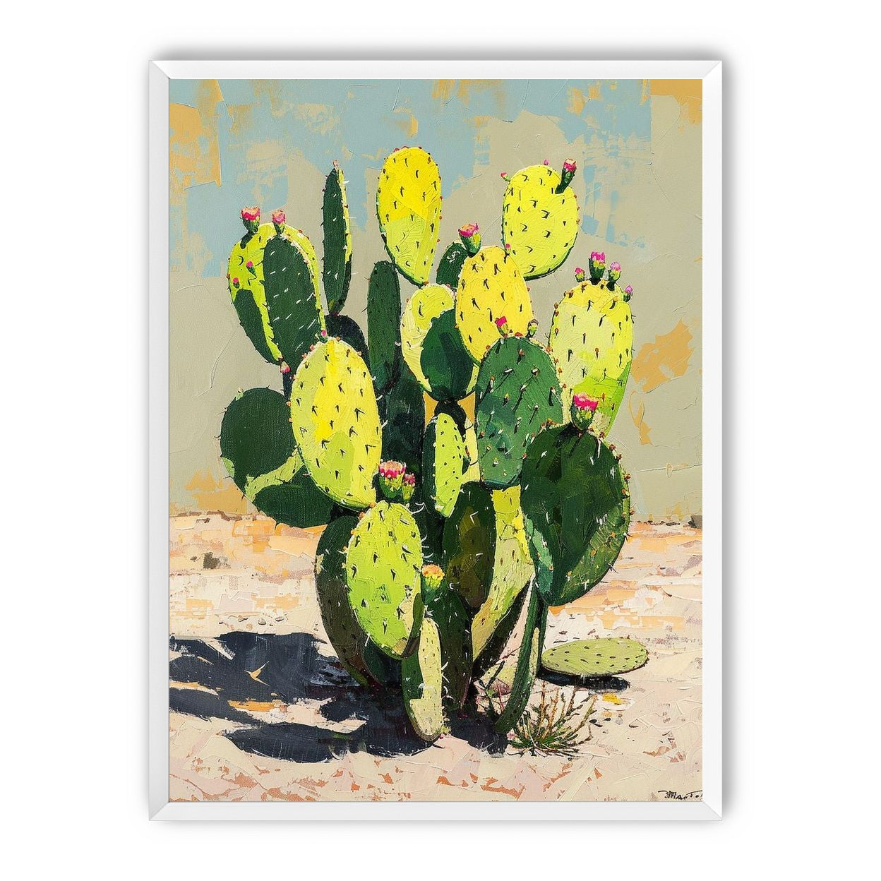 Yellow light on cactus pads