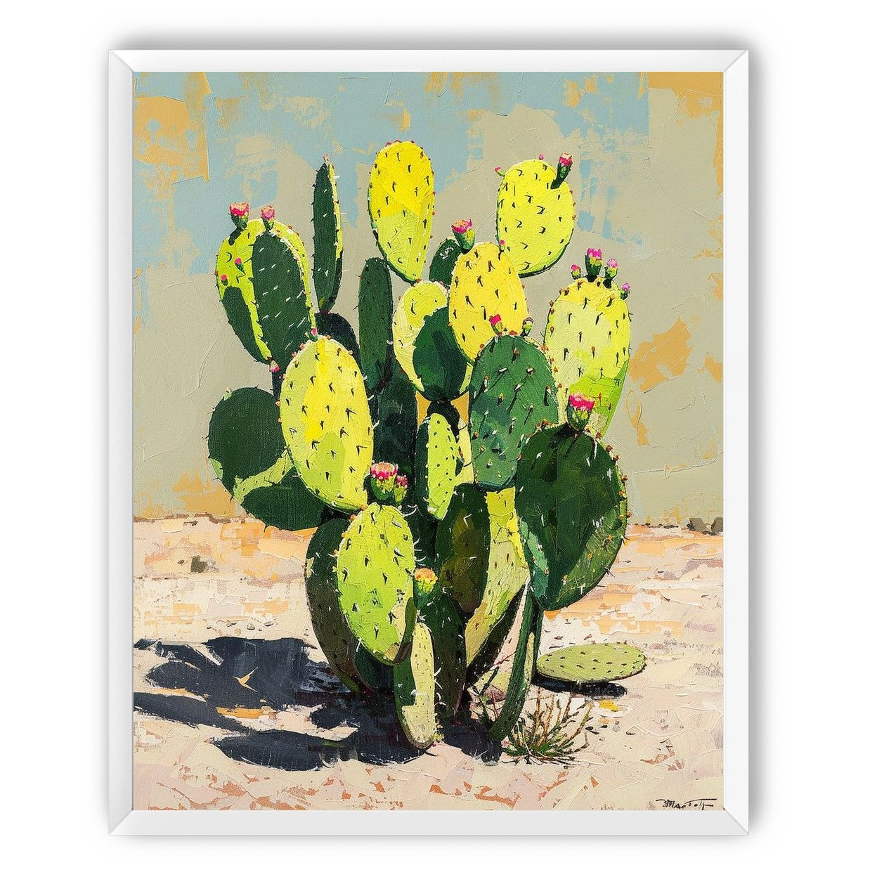 Yellow light on cactus pads
