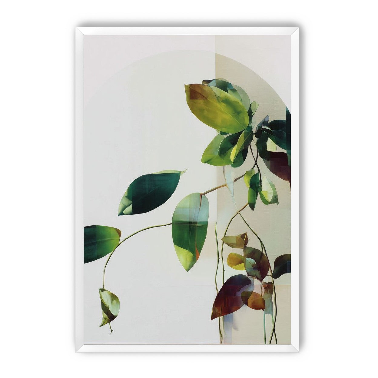 Green leaves crossing pale field