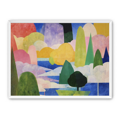 Tall trees over blue water