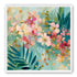 Blossoms over teal leaves