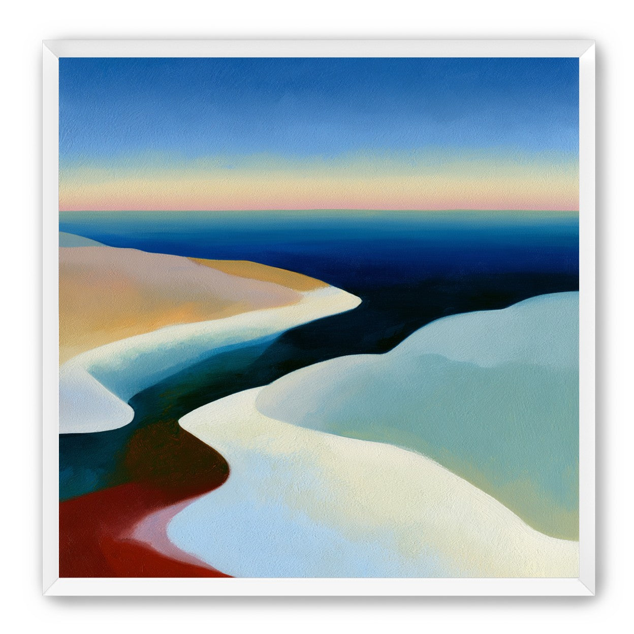 Blue sky over white dunes