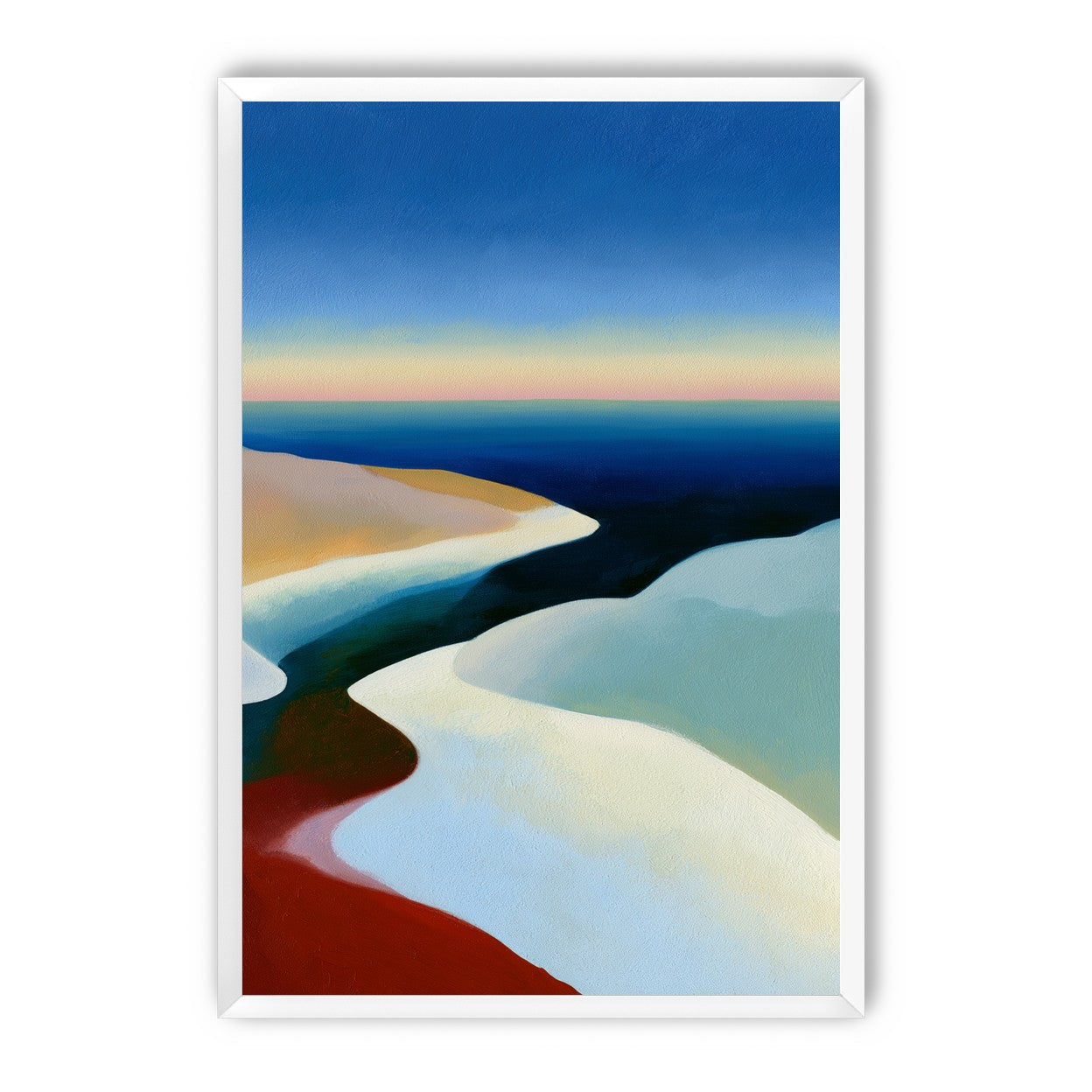 Blue sky over white dunes