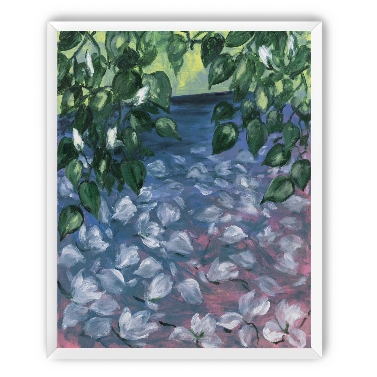 White petals on blue pond