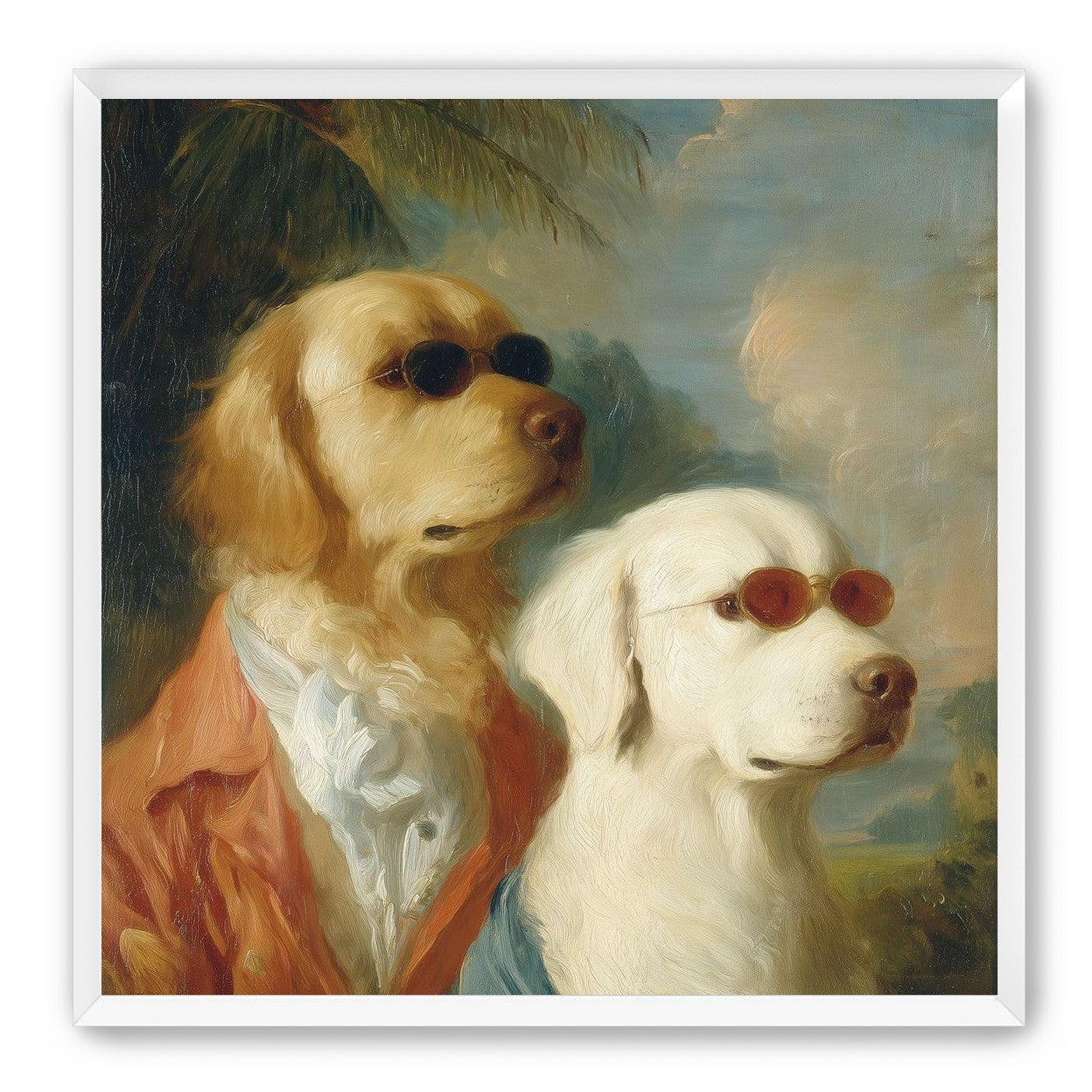 Two dogs in sunglasses