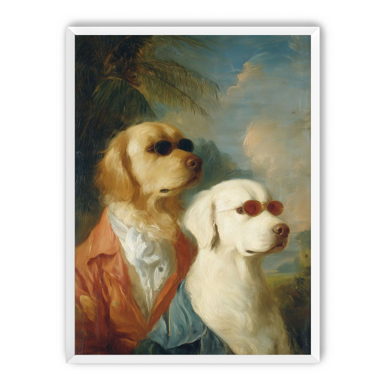 Two dogs in sunglasses