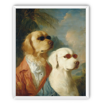 Two dogs in sunglasses