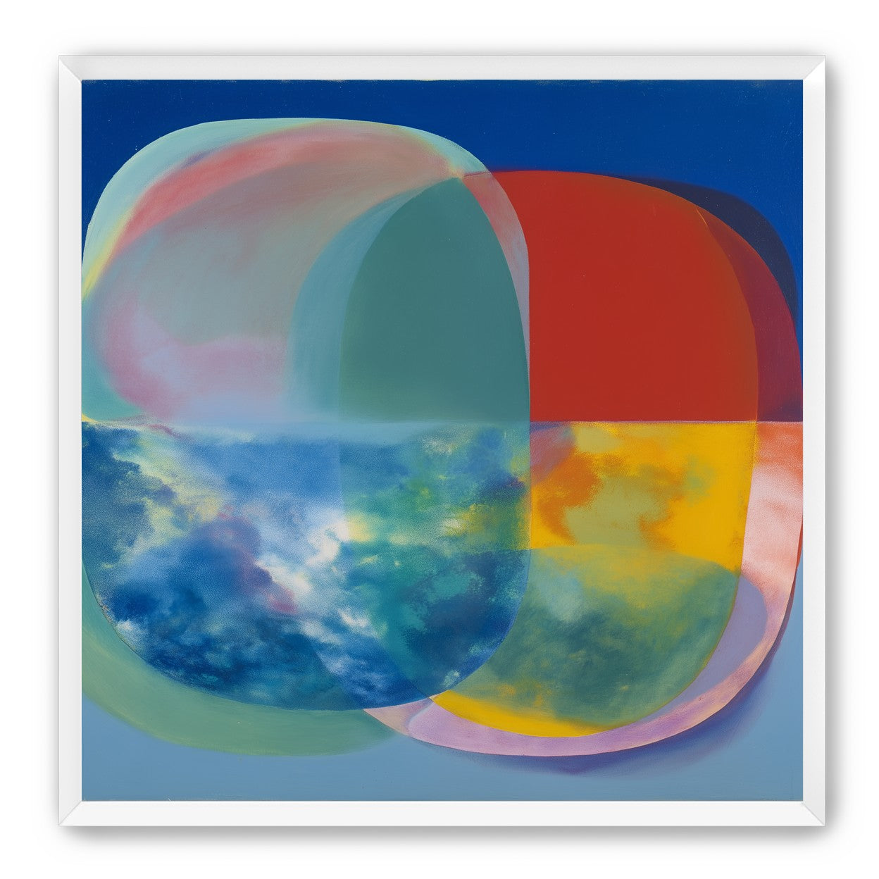 Translucent overlaps on blue field
