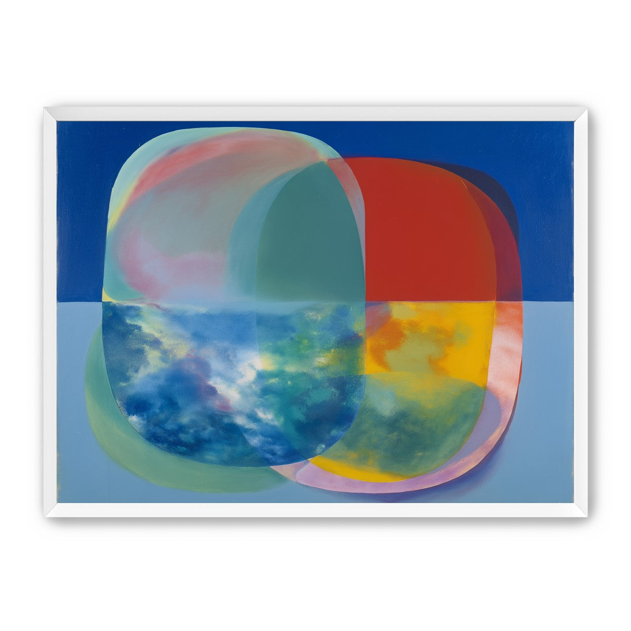 Translucent overlaps on blue field