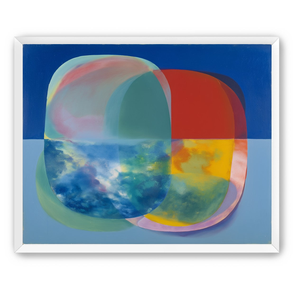 Translucent overlaps on blue field