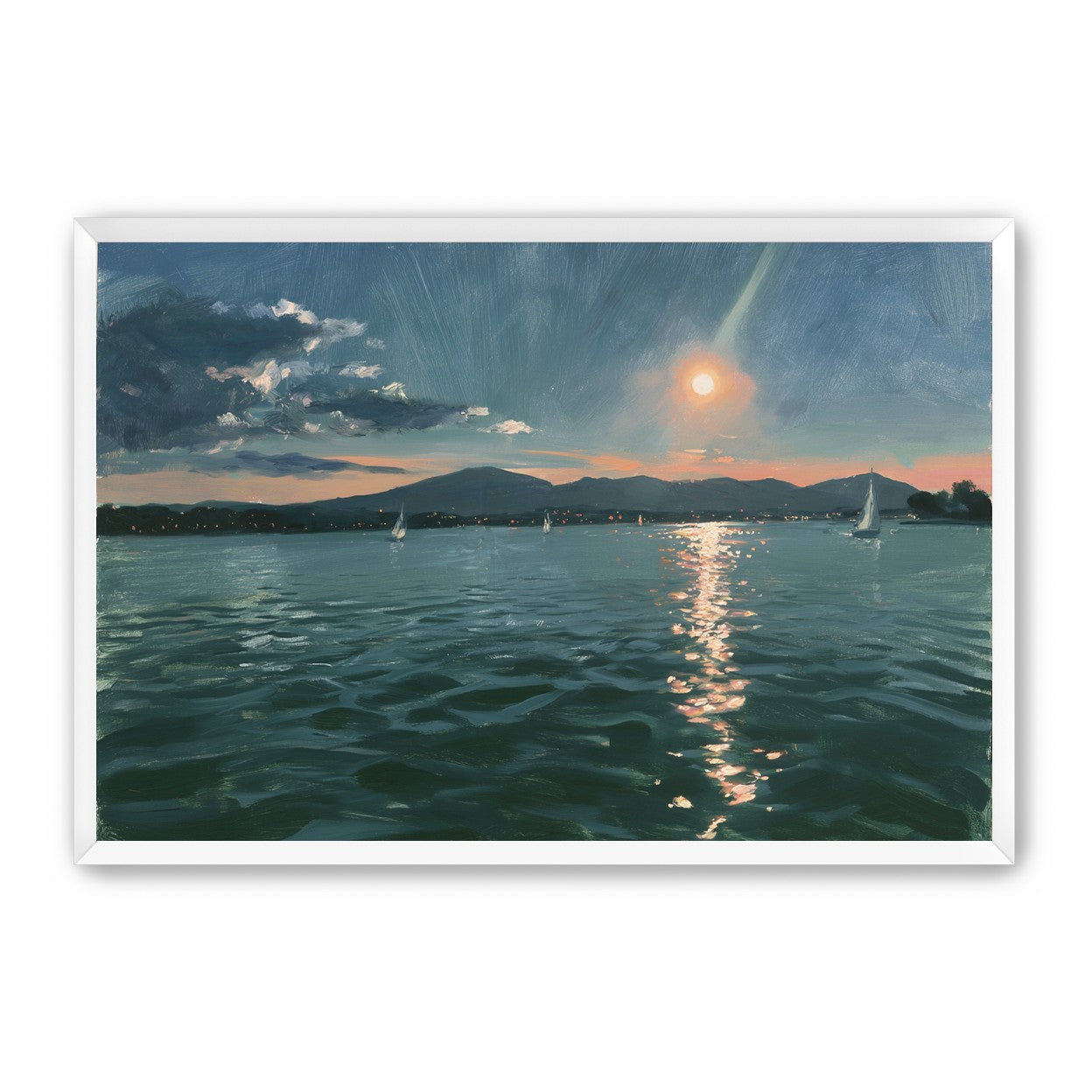 Peach sun on blue water