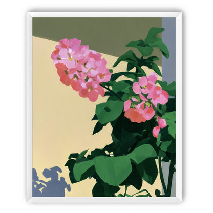 Pink blooms in hard light