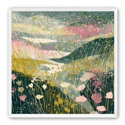 Wildflowers across layered hills