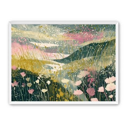 Wildflowers across layered hills