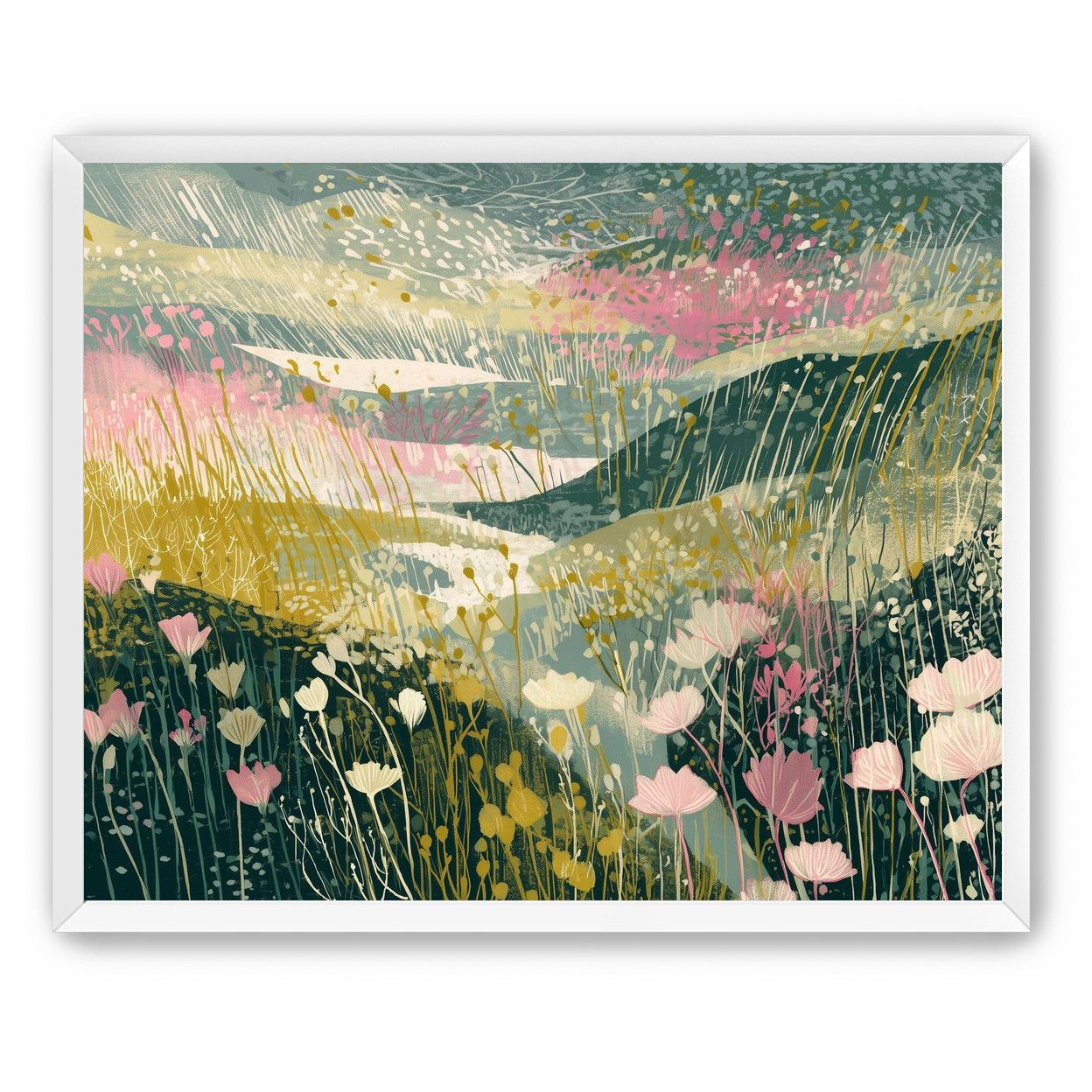 Wildflowers across layered hills