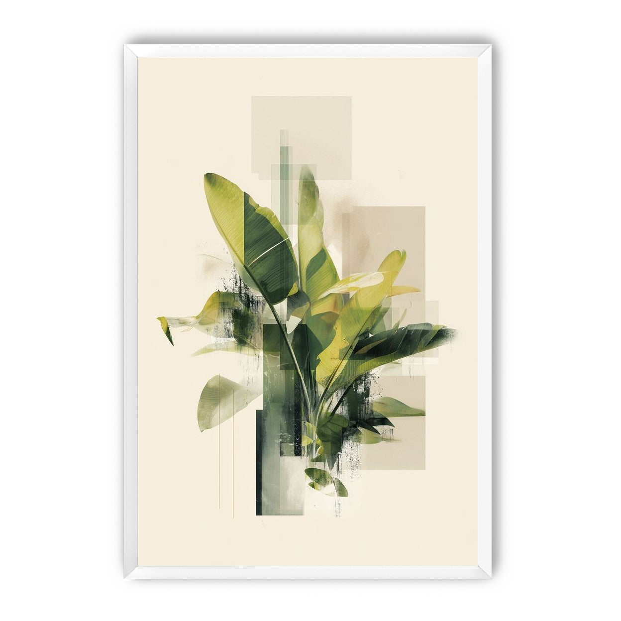 Green leaves among glassy blocks