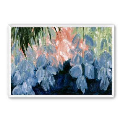 Blue flowers under green leaves