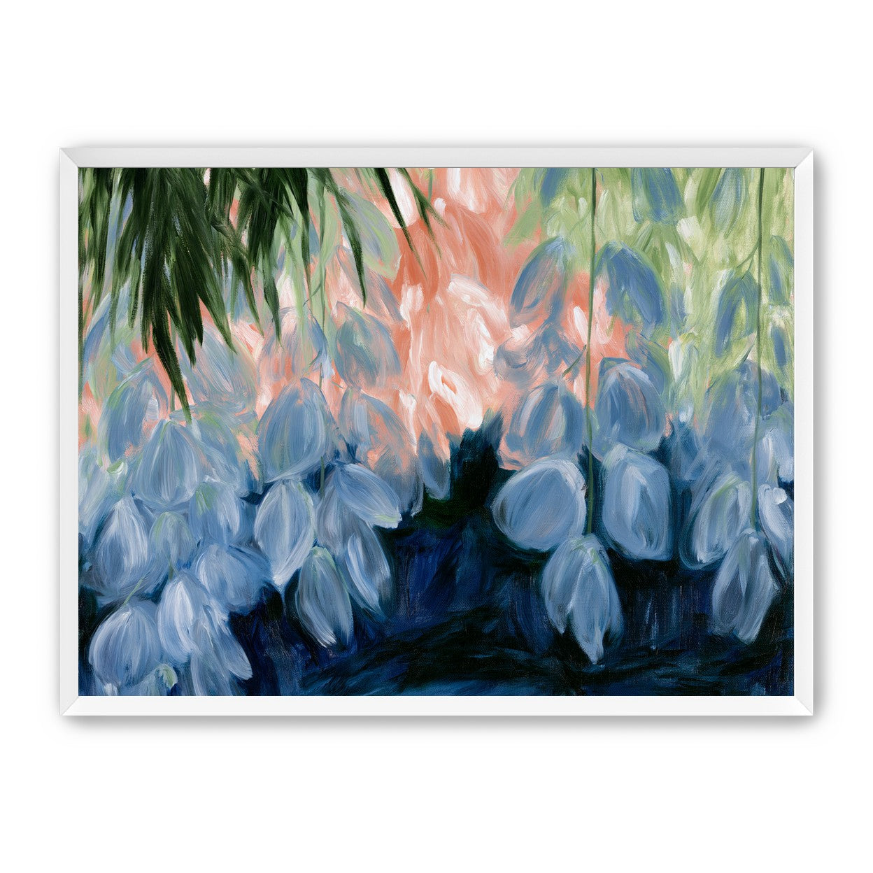 Blue flowers under green leaves