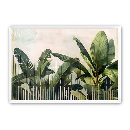 Tropical leaves behind black bars