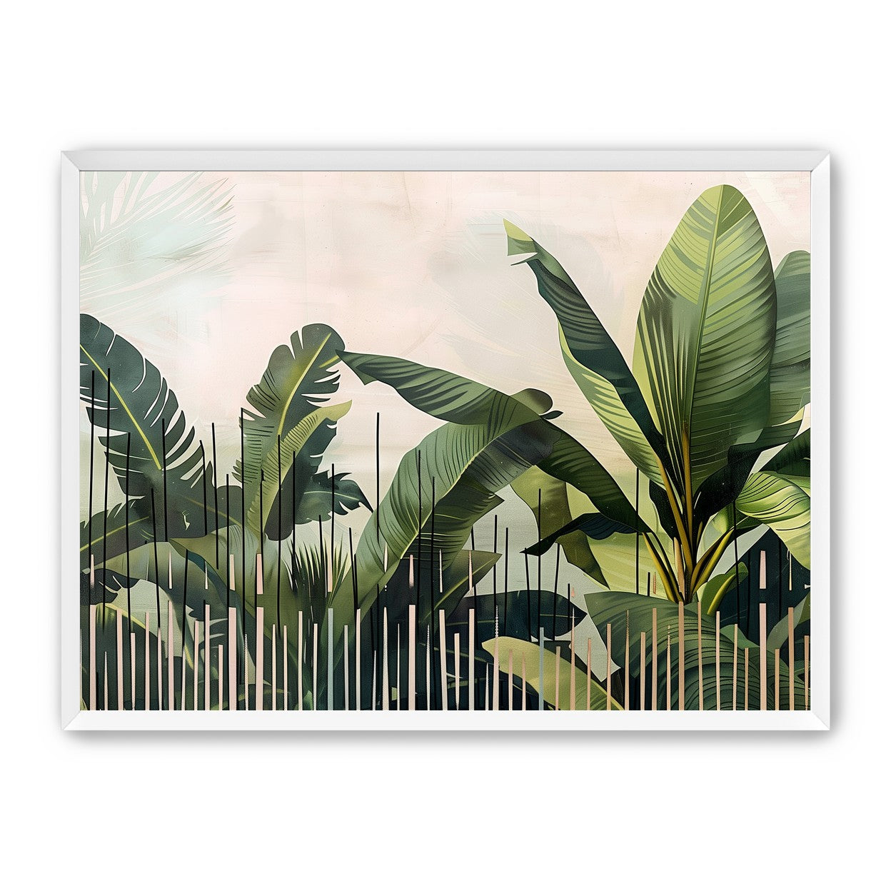 Tropical leaves behind black bars
