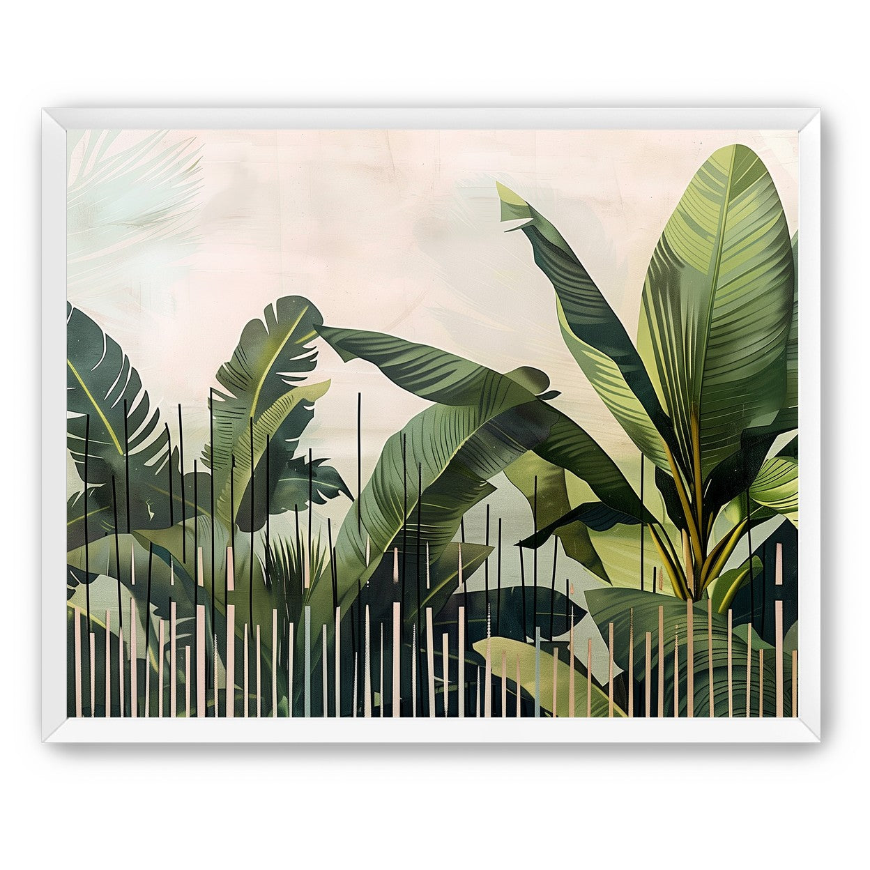 Tropical leaves behind black bars