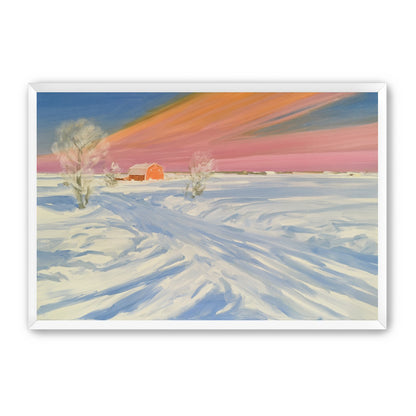 Pink sky over the red barn