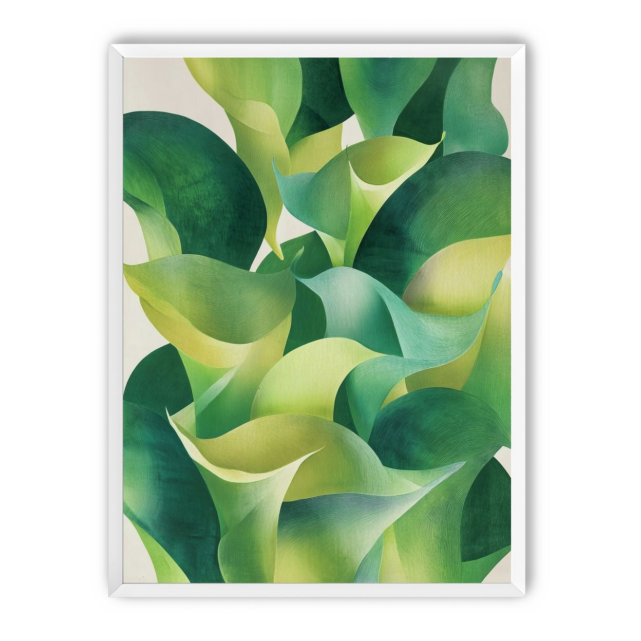 Overlapping curled green leaves