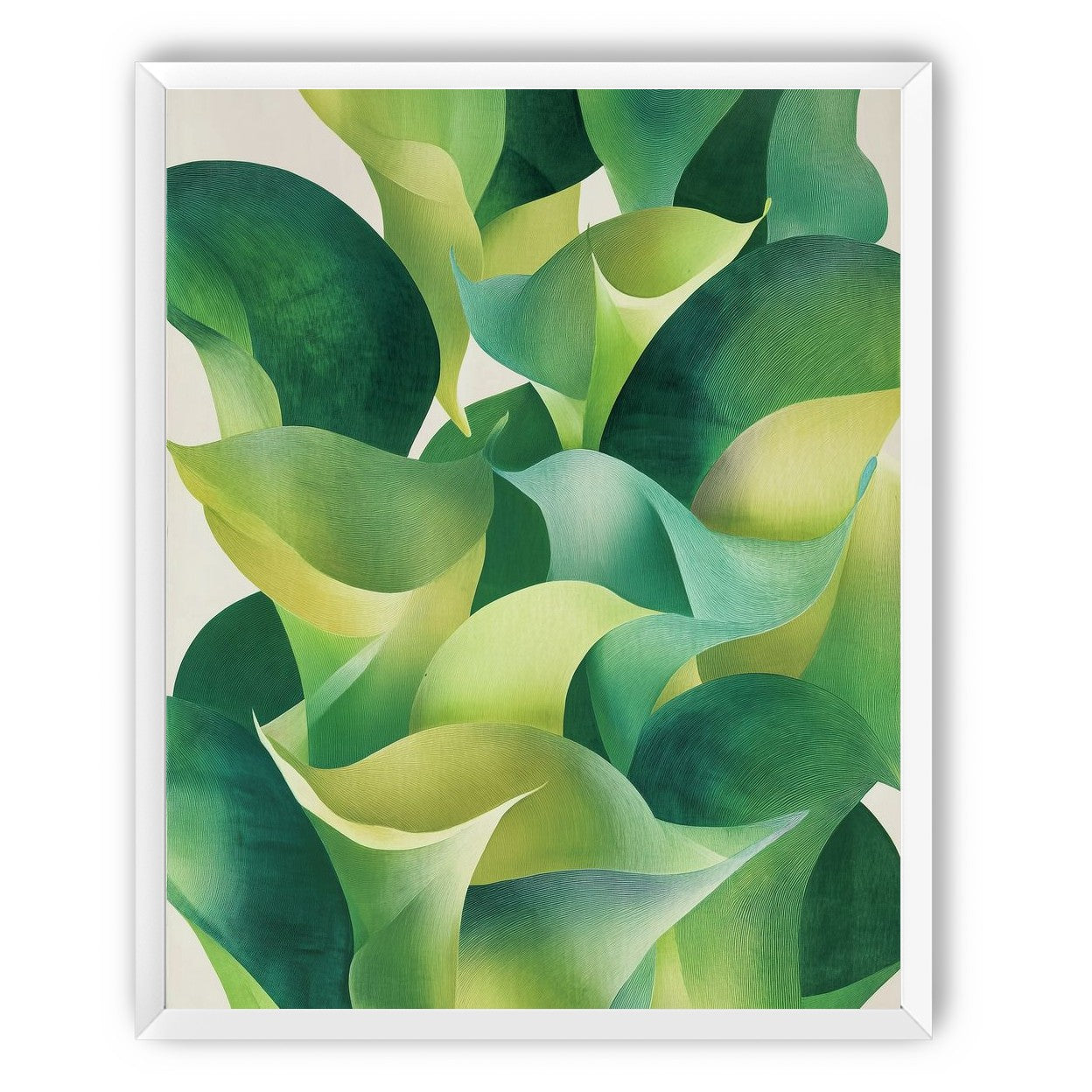 Overlapping curled green leaves