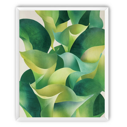 Overlapping curled green leaves