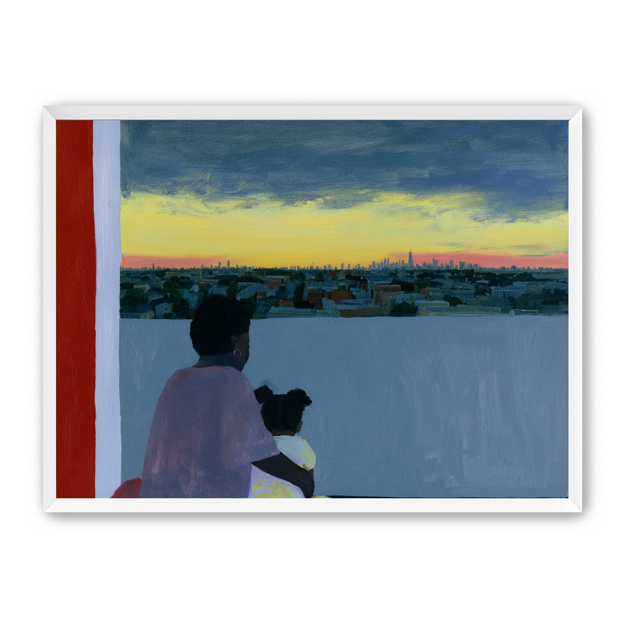 City lights beyond the parapet