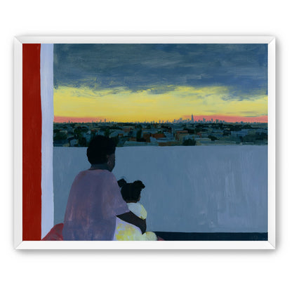 City lights beyond the parapet