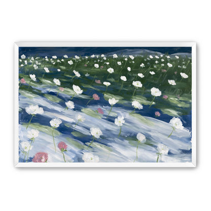 White flowers in wind streaks