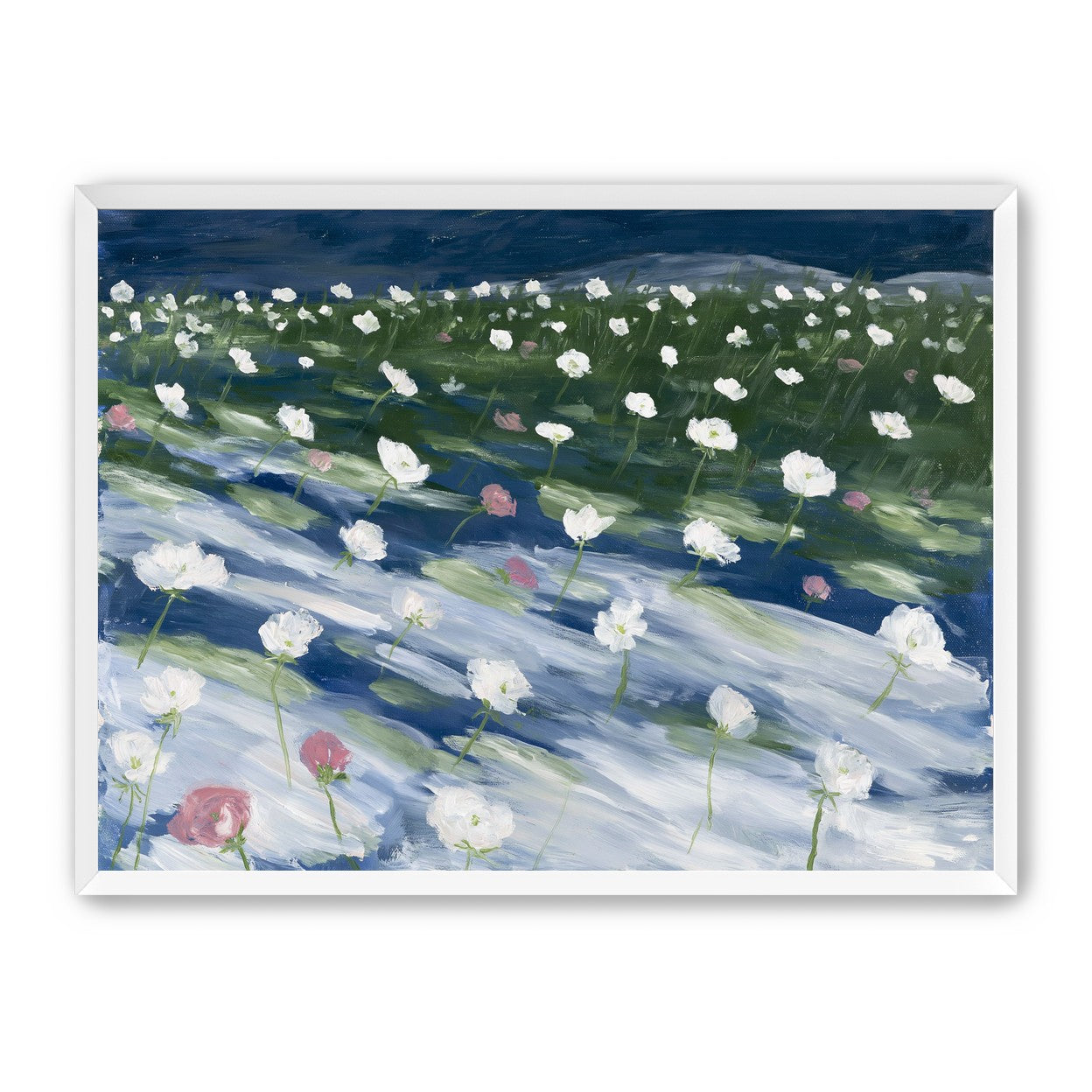 White flowers in wind streaks