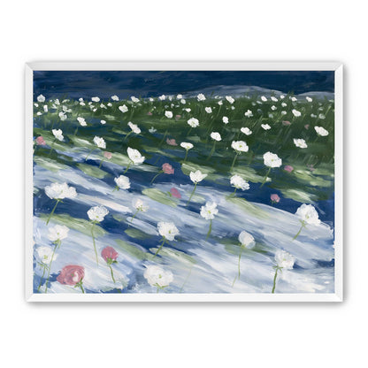 White flowers in wind streaks