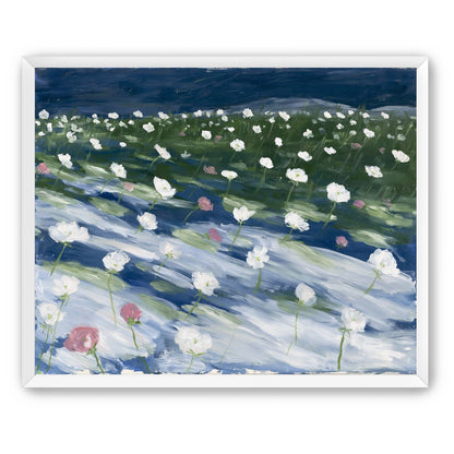 White flowers in wind streaks
