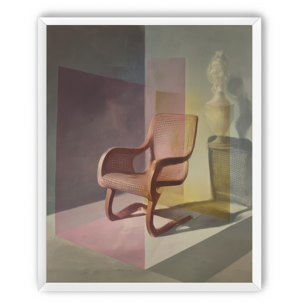 Cane chair within color panes
