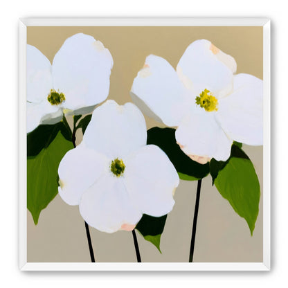 Three white flowers above purple