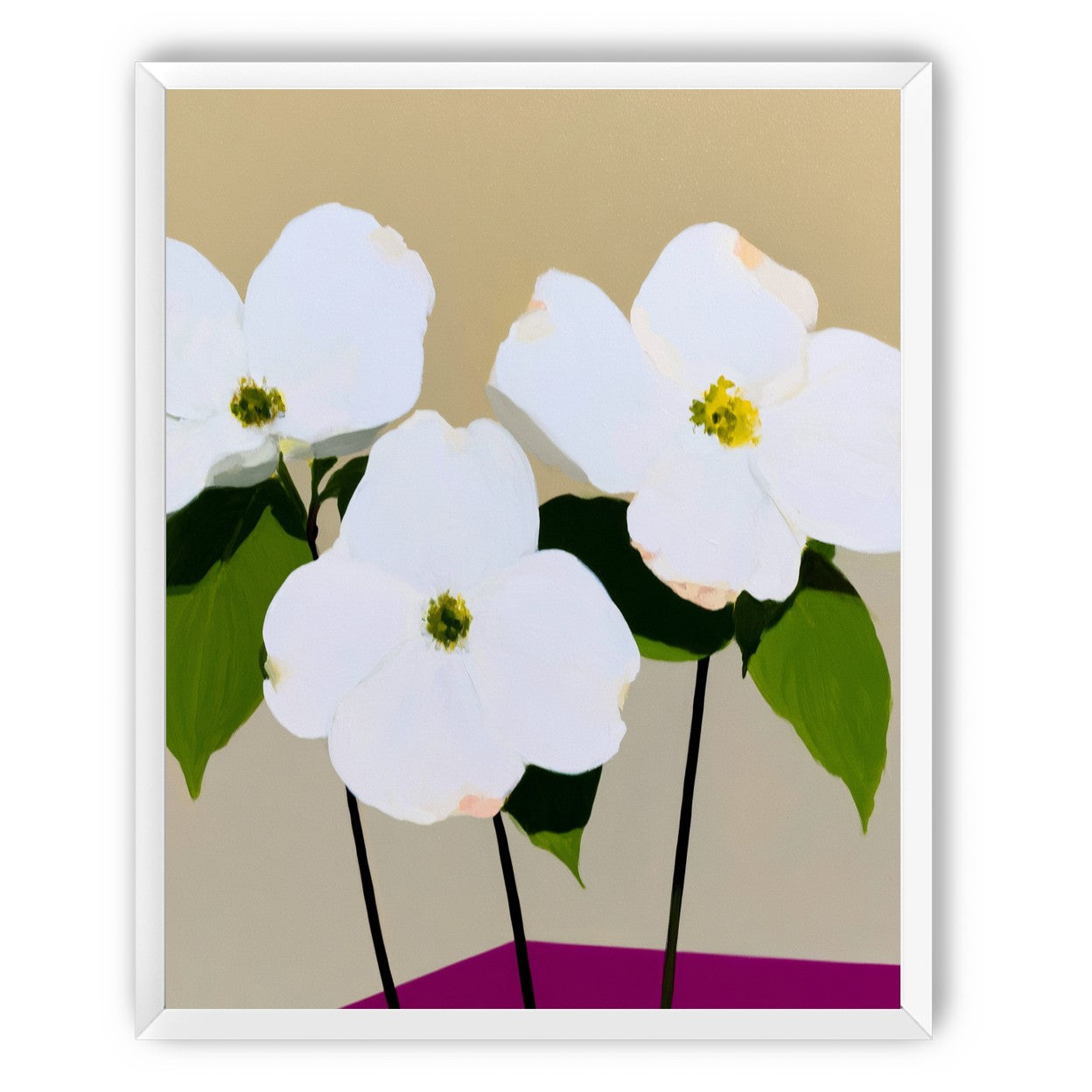 Three white flowers above purple