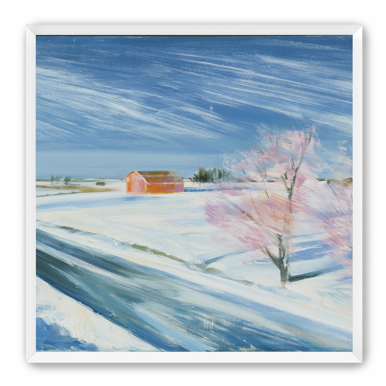Orange barn beyond the road