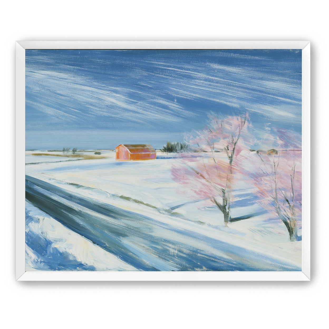 Orange barn beyond the road
