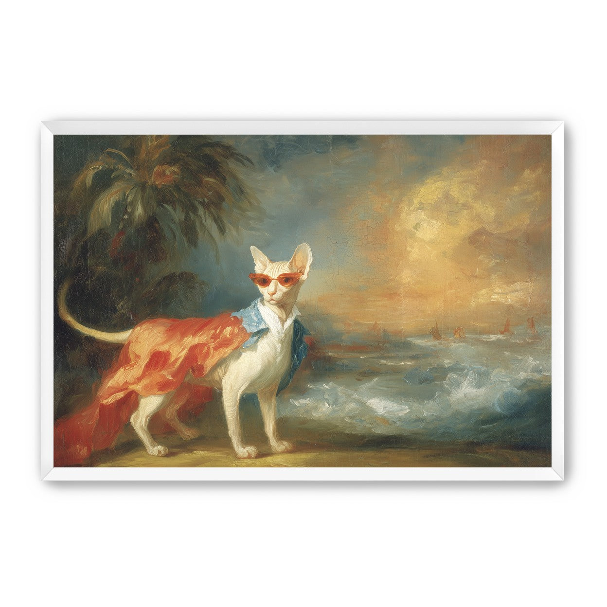 Sunglasses cat at the shore