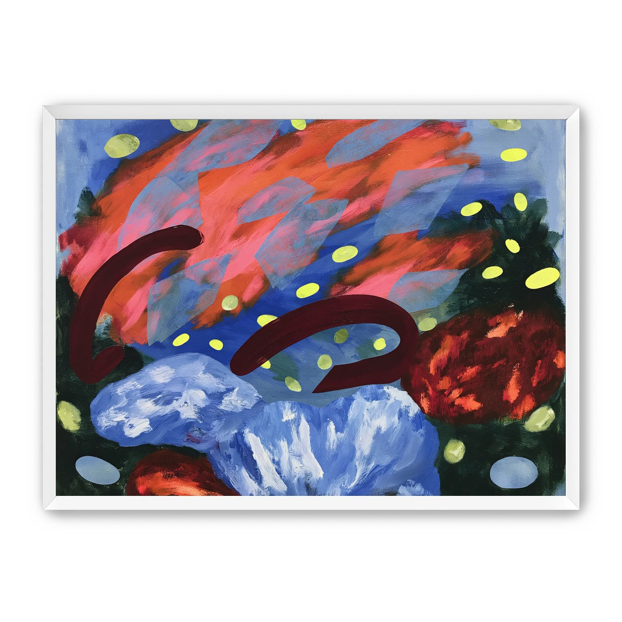 Layered brushstrokes with yellow ovals