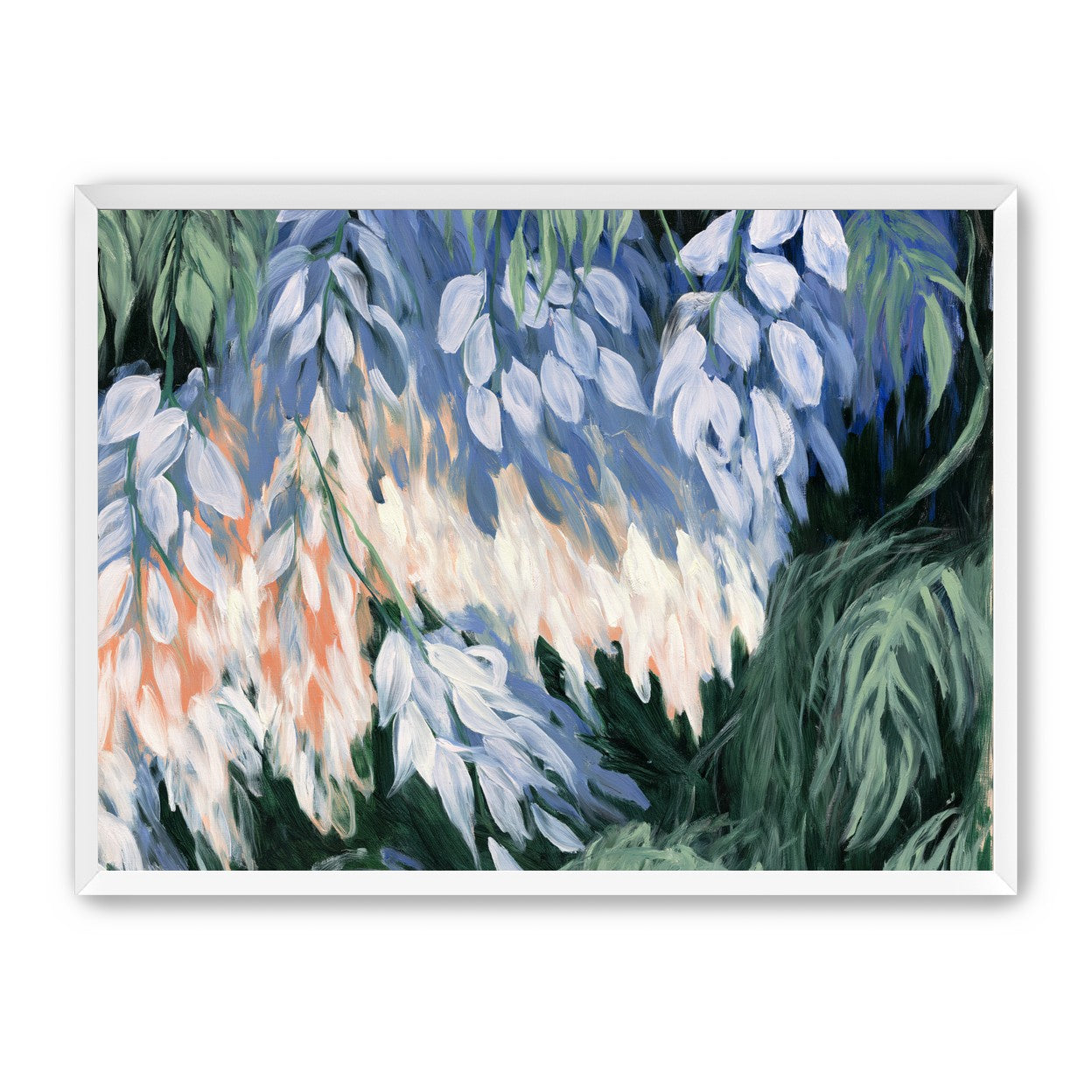 White blossoms in blue shade