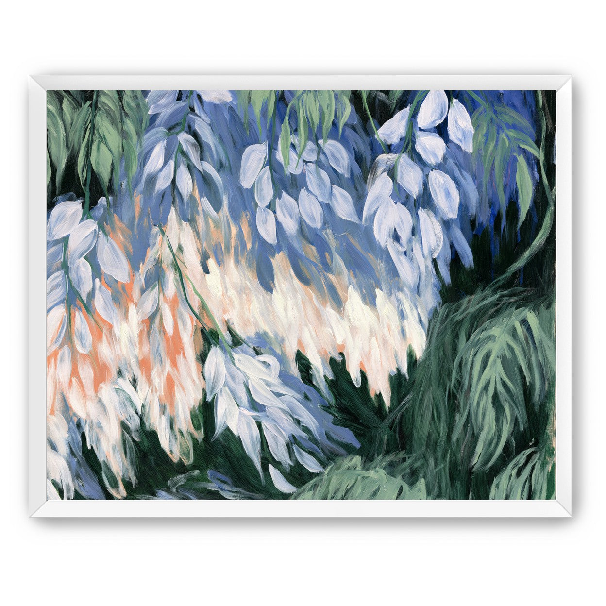White blossoms in blue shade