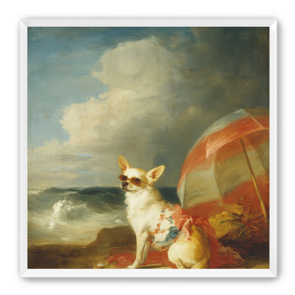 Red shade over seaside dog