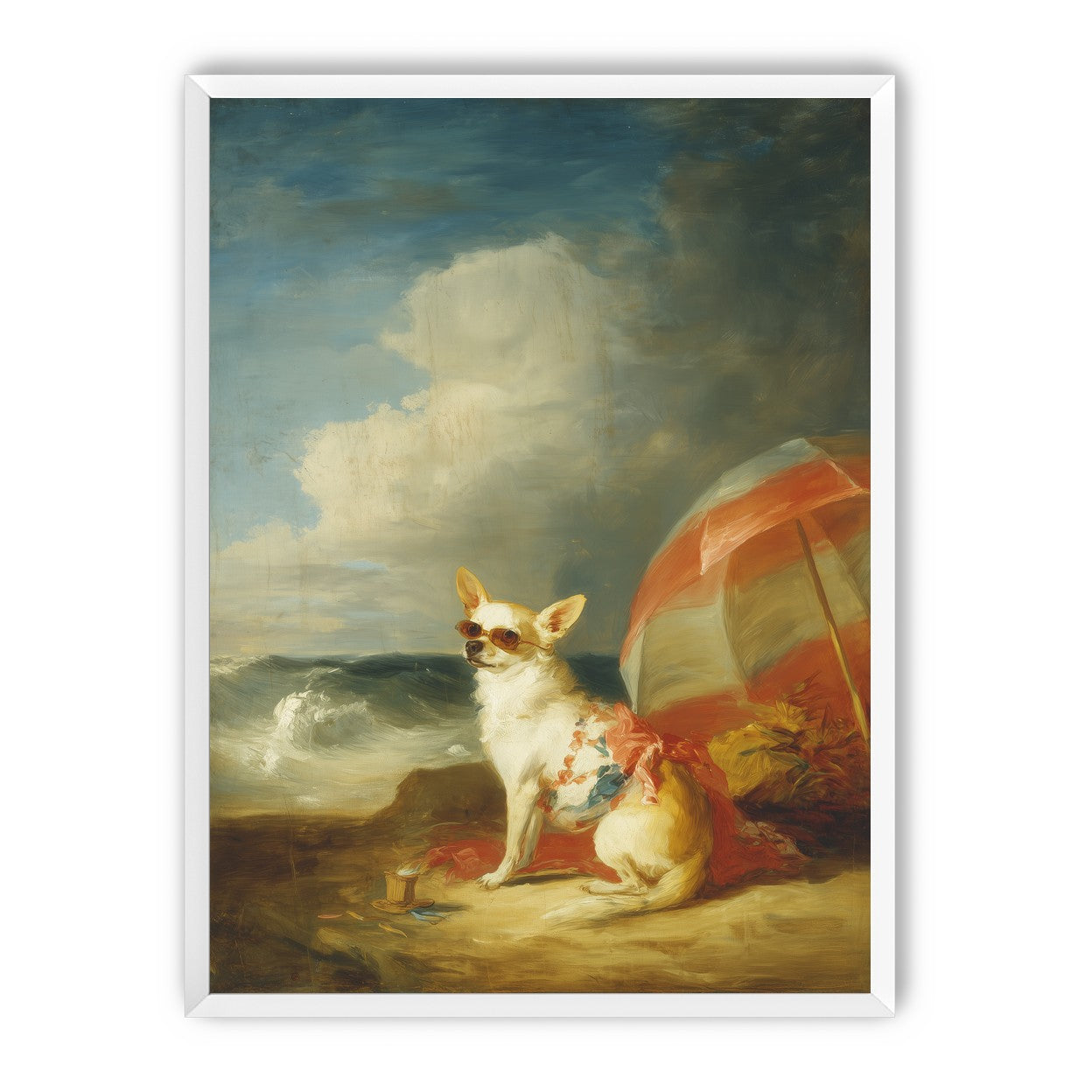 Red shade over seaside dog
