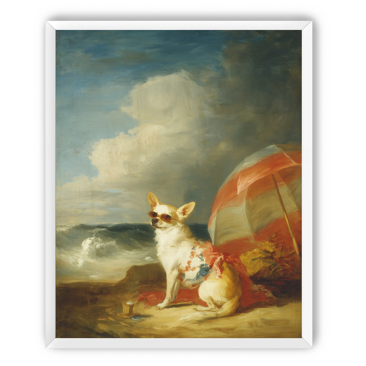 Red shade over seaside dog