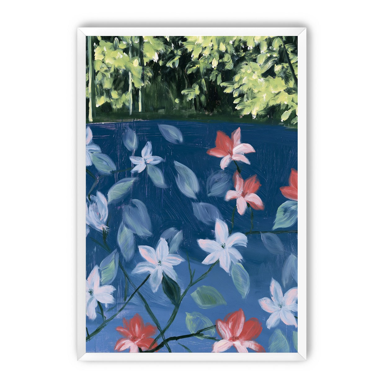 Coral flowers on dark water