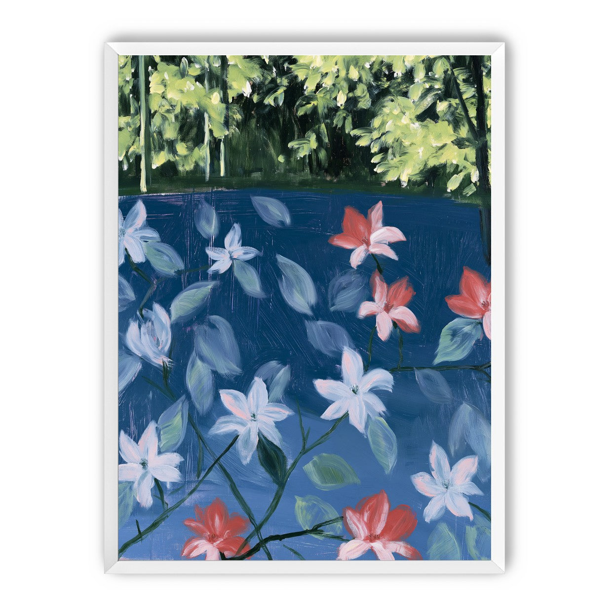 Coral flowers on dark water